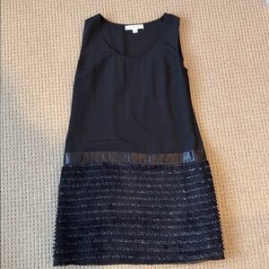 ERIN by Erin Fetherston Black Sleeveless Fringe-Trim Mini Dress